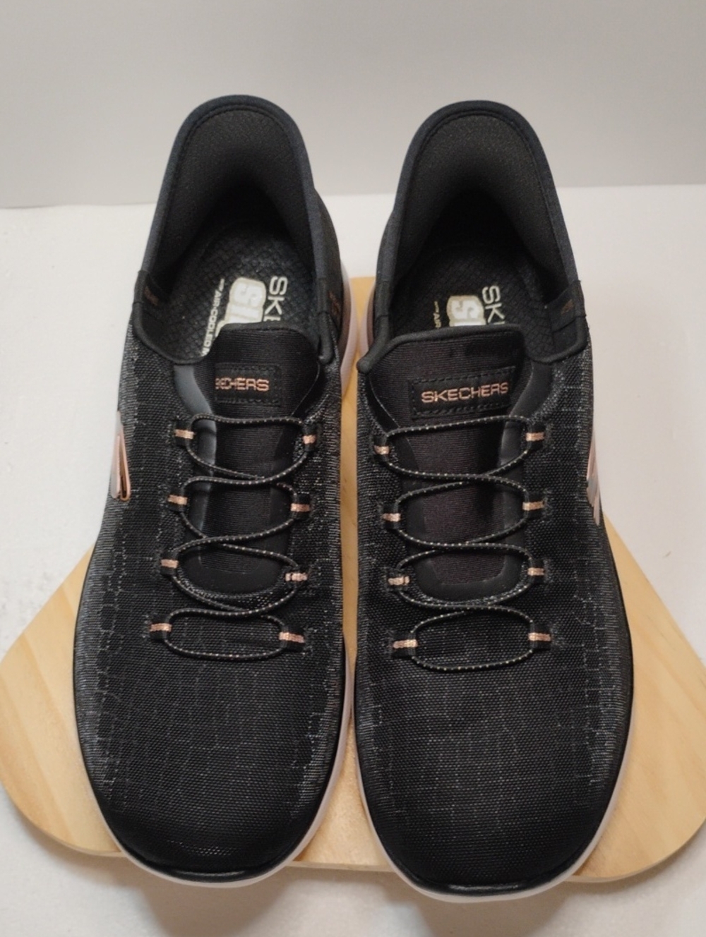 Skechers Women’s Black Sneakers with Rose Gold Accents